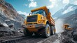 © Prostock-studio - Two powerful dump trucks are navigating a rugged terrain, hauling gravel on a construction site nestled in the mountains, showcasing a clear midday sky and surrounding peaks.