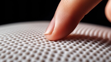 Wall Mural - Finger gently touches a textured surface, highlighting tactile sensation, AI