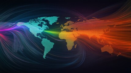 Leinwandbilder - Colorful World Map with Dynamic Flowing Lines