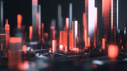 Poster - Futuristic Cityscape with Red Highlights and Technology