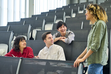 Poster - lecture, university student, student, classroom, multinational, global, classmates, international student, studying abroad, university, friend, casual, english conversation, conversation, communicatio