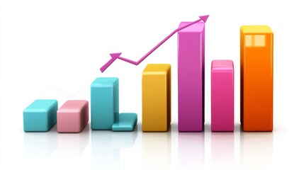 Poster - Colorful 3D Bar Chart with Rising Arrow Design