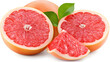 © 用脚 开门 - Fresh pink grapefruit slices with green leaves