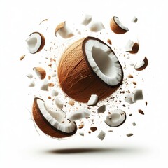 Wall Mural - falling coconut isolated on a white background, in full depth of field with selective focus