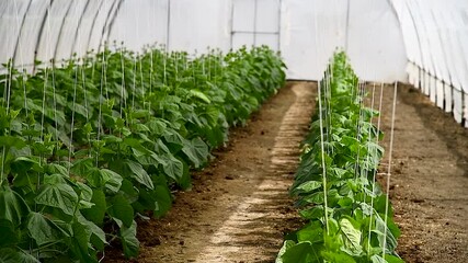 Wall Mural - Cucumber seedlings in the greenhouse