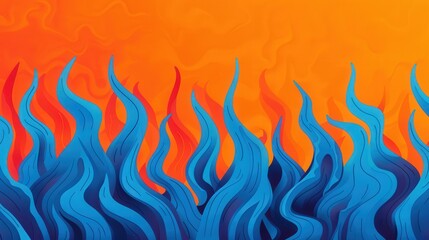 Wall Mural - vibrant fiery fusion, a dynamic composition of blue and orange flames creating an energetic backdrop