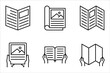 © Ainul - brochure linear icon set. Advertising pamphlet thin line illustration on white background