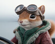 © Wimon - A squirrel in a vintage aviator jacket and goggles, seated in a small airplane cockpit, ready for takeoff.