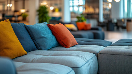 Canvas Print - Modern sofa with colorful cushions in living room