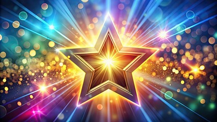 Star shape with vibrant lens flare and bokeh effect , star, lens flare, bokeh, abstract, glowing, vibrant, background