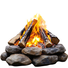 Fototapete - Realistic campfire with burning firewood and flames isolated on transparent background.