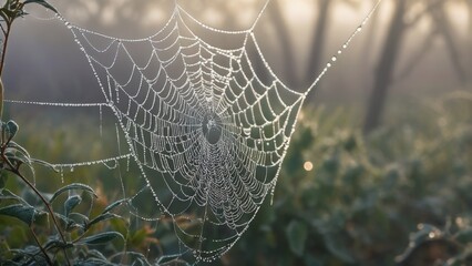 spider web with dew drops
