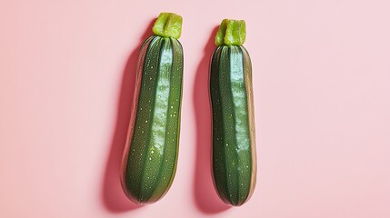 Two zucchinis on a pink background