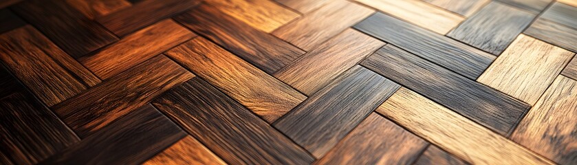 Wall Mural - Close-up View of Interlocking Brown Wooden Planks with Varying Grain Patterns