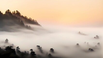 Wall Mural - a light foggy scene with nature and fog in the background