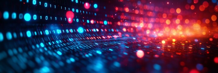 Wall Mural - abstract red and blue digital binary code 1 and 0 digital info tech science data background showing 