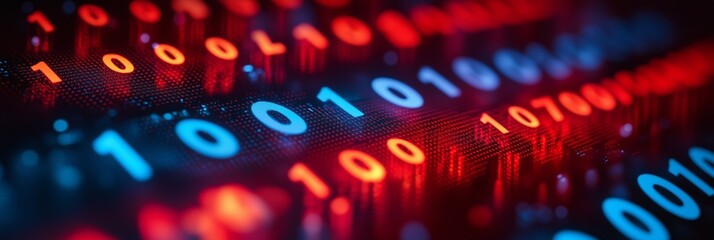 Wall Mural - abstract red and blue digital binary code 1 and 0 digital info tech science data background showing 