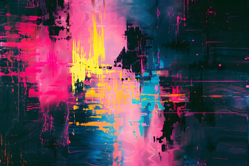 Abstract digital glitch background with distorted visuals and vibrant neon colors