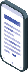 Wall Mural - isometric view of a smartphone displaying text content, representing mobile reading, digital communi