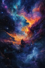 Wall Mural - Stunning Cosmic Nebula with Vibrant Colors and Starry Background in Deep Space Captured in High Resolution