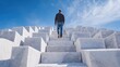 © angel_nt - A solitary figure ascends a staircase composed of large marble blocks, basking in the bright daylight and surrounded by a clear blue sky, evoking a sense of tranquility and exploration