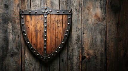 Medieval Shield on Wooden Wall