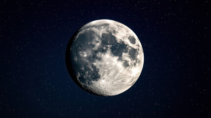 Wall Mural - detailed view of a full moon against a dark night sky filled with numerous small, distant stars.