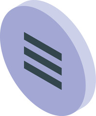 Wall Mural - isometric view of a purple circular button featuring three horizontal lines, symbolizing a menu icon