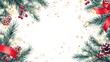 © pornsawan - Christmas tree border with green fir branches isolated on transparent background,Pine cone, xmas frame,Vector Christmas tree garland decoration,Christmas ornaments,copy space.