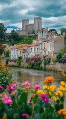 Wall Mural - Explore the charming medieval town of Clisson with its historic architecture and picturesque river views