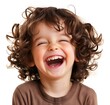 © paper later - Portrait of a Young Child with Curly Brown Hair Laughing Joyfully