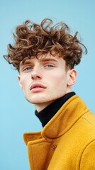 A man with curly hair and a yellow jacket