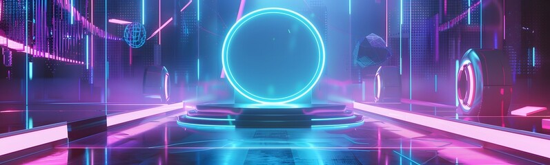 Wall Mural - blue podium with blue light in the dark room