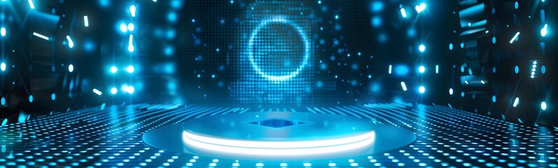 Wall Mural - blue podium with blue light in the dark room
