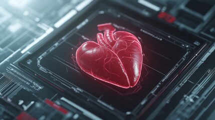 Wall Mural - electronic heart on circuitry, a symbol of technological connection and digital vitality in modern s