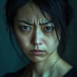 © ABX - Japanese woman with an angry face and intense gaze