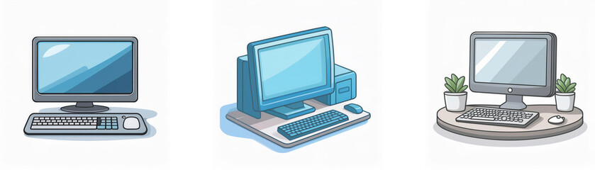 Aufkleber - Three different styles of desktop computers.