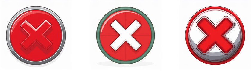 Leinwandbilder - Three circular buttons with a red cross symbol in the center.
