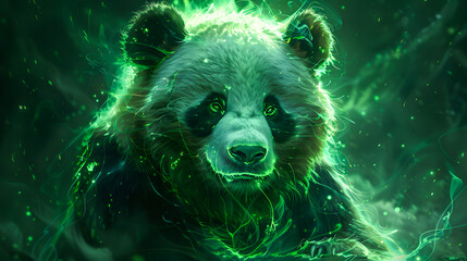 A playful illustration of a panda bear glowing with neon green light. This whimsical and vibrant image combines elements of wildlife and abstract art, perfect for modern and fun designs