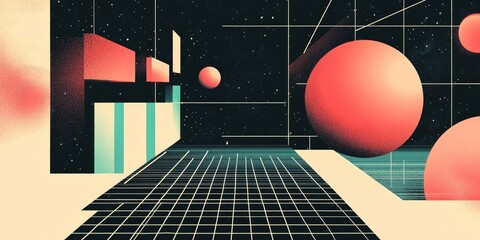 A background that features a retro futuristic design with geometric shapes, combining classic styles with a forward looking aesthetic for a unique visual appeal.