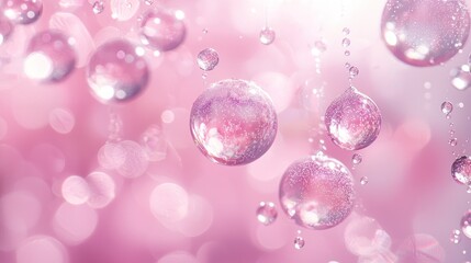 Wall Mural - pink transparent soap bubbles floating with bokeh light background generative ai