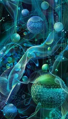 Poster - Stunning digital landscape featuring dynamic data streams and glowing connections in vibrant colors