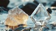 © somchai20162516 - A raw natural diamond placed next to a polished cut version, showcasing the transformation process