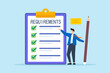 © VZ_Art - Flat illustration of product developer hold pencil confirm requirement checklist