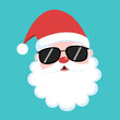 © Orapun - Kawaii Santa Claus with black glasses in flat design. Face of cool santa character on white background.
