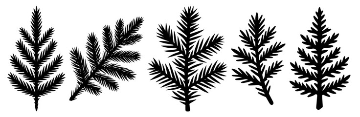 Poster - Christmas pine branch collection in silhouette style – black vector