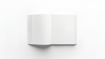 A blank open book with a magazine and notebook template on a white background displaying front views in a soft shadow effect