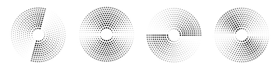 set of speed dotted lines vector icons. halftone circle graphic elements for design