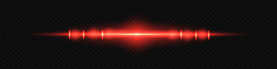 Wall Mural - red light horizontal light beams. bright light lens. shiny stars, glowing sparks on a black backgrou
