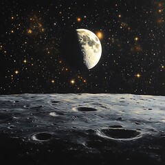 Stunning Deep Space Scene Glowing Moon Far Galaxies design wallpaper